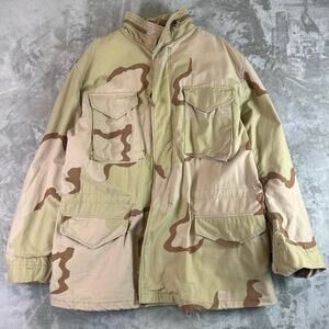 VTG Distressed US Military DCU Camo Field Jacket Coat Cold Weather Sz Large Long